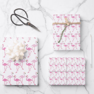 Retro Pink Flamingo Pattern Theme Wrapping Paper Sheet