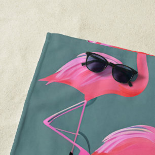 Retro pink flamingos  beach towel