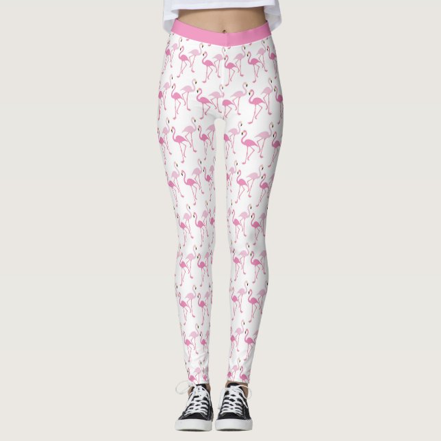 Retro Pink Flamingos Tropical Pattern Yoga Leggings (Front)