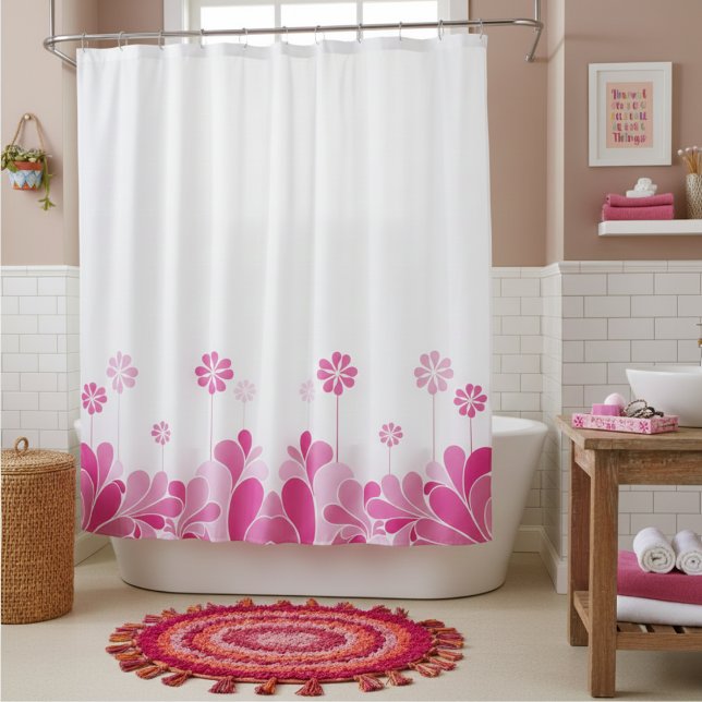 Retro Pink Floral Boho Shower Curtain (Creator Uploaded)
