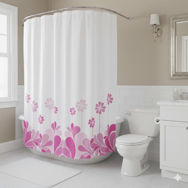 Retro Pink Floral Boho Shower Curtain (Creator Uploaded)