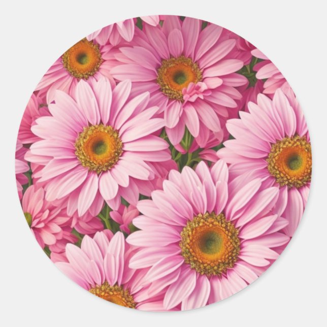 Retro pink floral daisy pattern classic round sticker (Front)