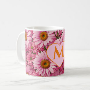 Retro pink floral daisy pattern coffee mug