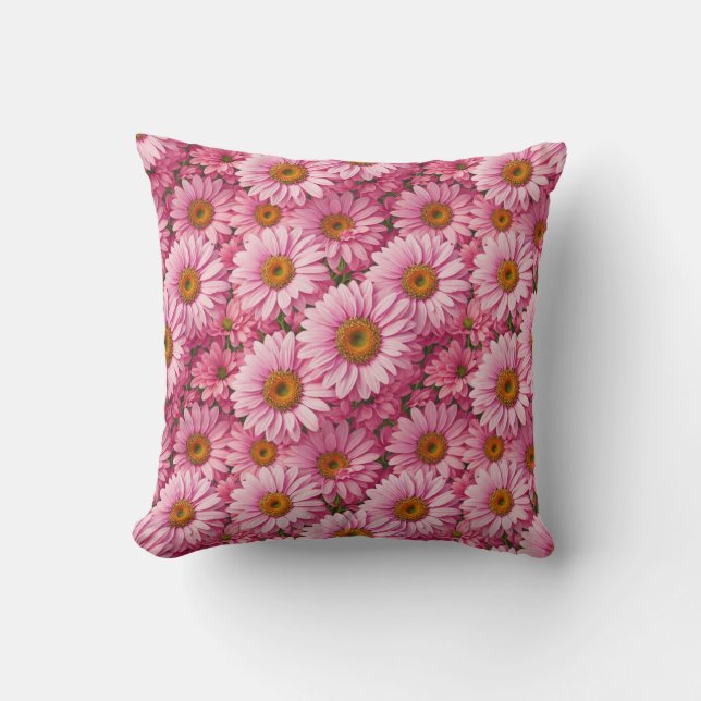 Retro pink floral daisy pattern cushion (Front)