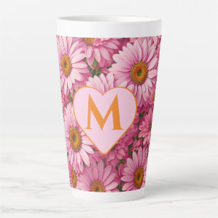 Retro pink floral daisy pattern latte mug
