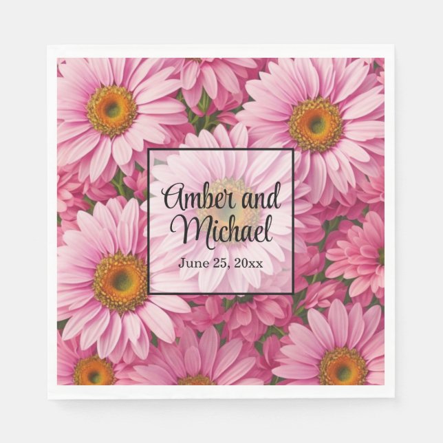 Retro pink floral daisy pattern napkin (Front)