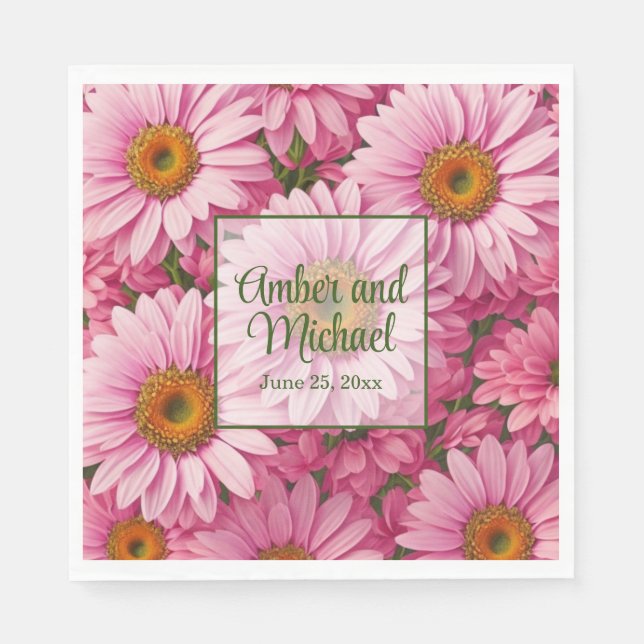 Retro pink floral daisy pattern napkin (Front)