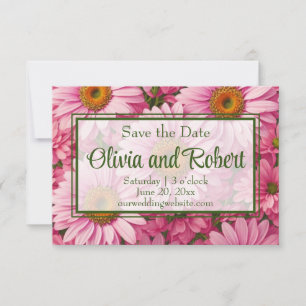 Retro pink floral daisy pattern save the date