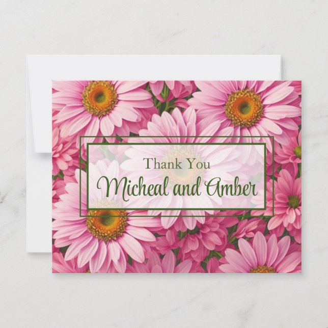 Retro pink floral daisy pattern thank you card (Front)