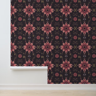 Retro Pink Floral Pattern on Dark Background Wallpaper