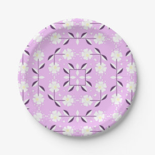 Retro, Pink floral pattern Paper Plate