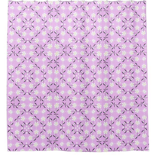 Retro, Pink floral pattern Shower Curtain (Front)