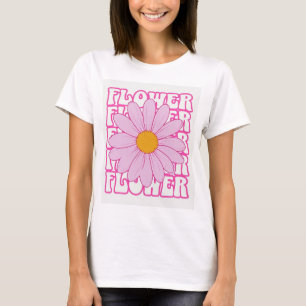 Retro Pink Flower Graphic Design T-Shirt
