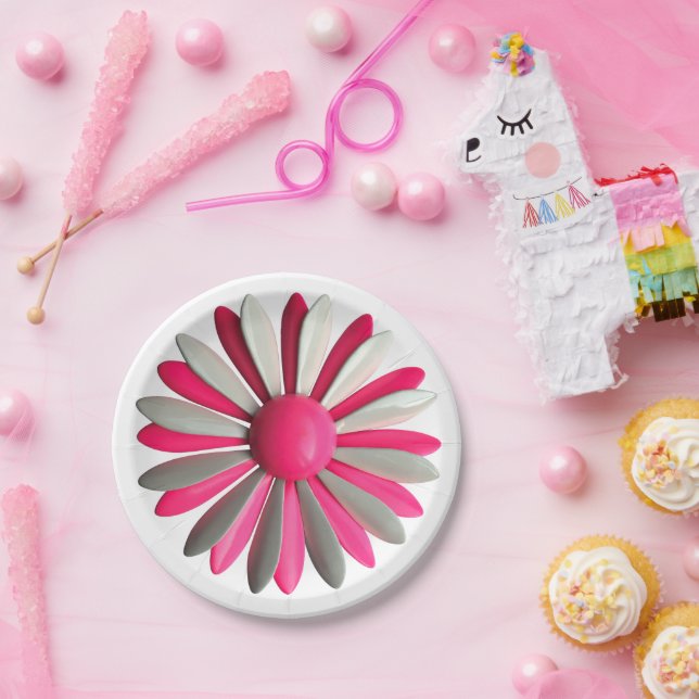 Retro Pink Flower Pin Floral Spring Garden Party Paper Plate (Party)