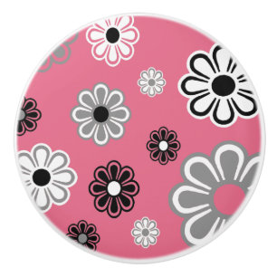Retro Pink Flower Power ceramic knob