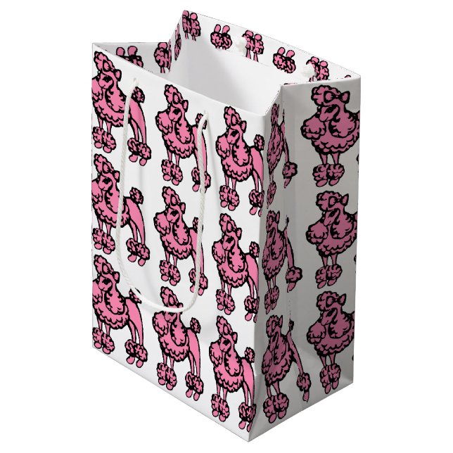 Retro Pink French Poodle Gift Bag (Front Angled)