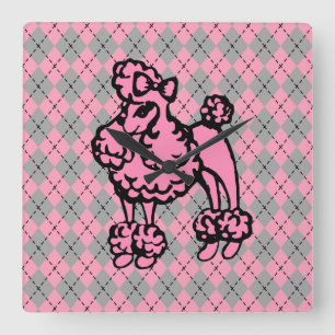 Retro Pink French Poodle Gift  Square Wall Clock