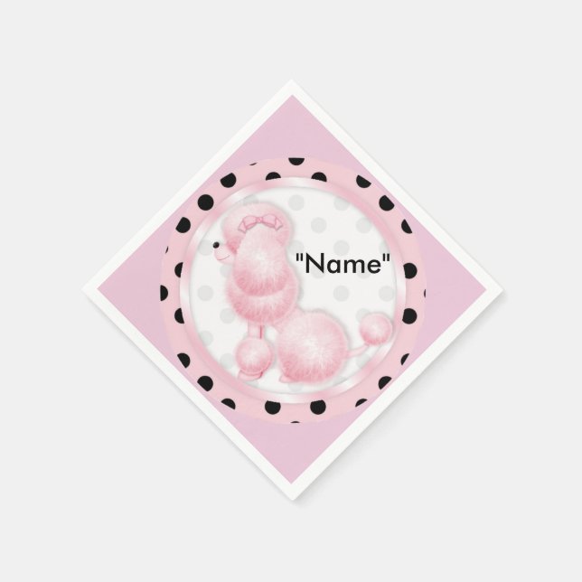 Retro Pink French Poodle Paper Napkins (Corner)