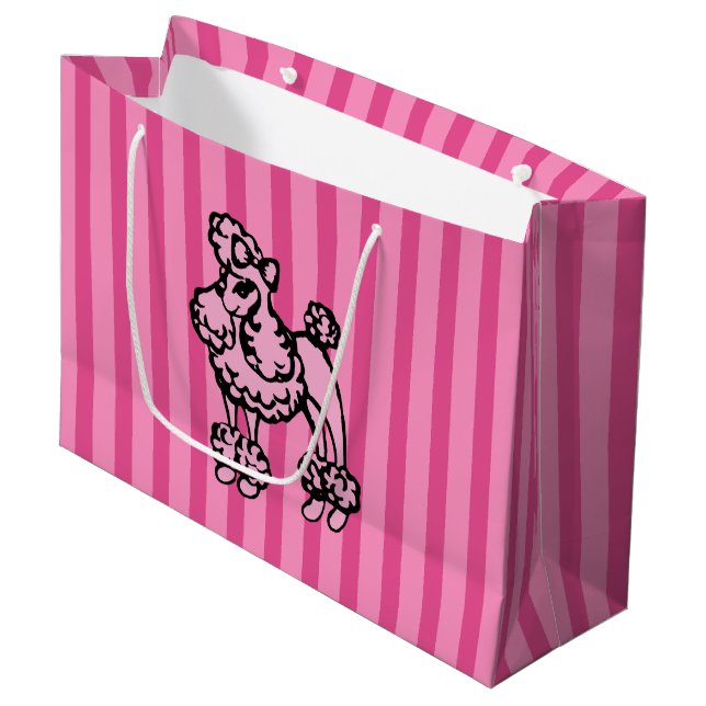 Retro Pink French Poodle Stripe Party Gift Bag (Front Angled)