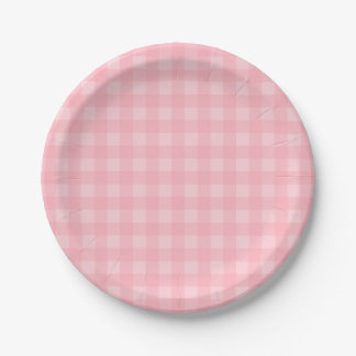 Retro Pink Gingham Chequered Pattern Background Paper Plate