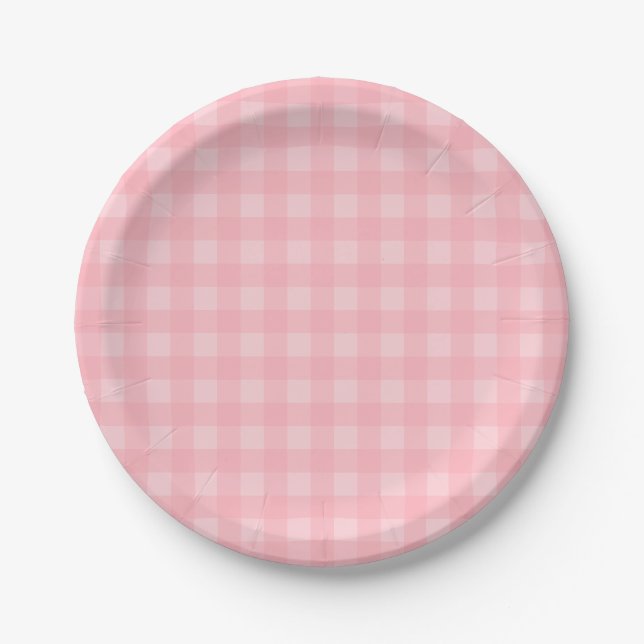Retro Pink Gingham Chequered Pattern Background Paper Plate (Front)