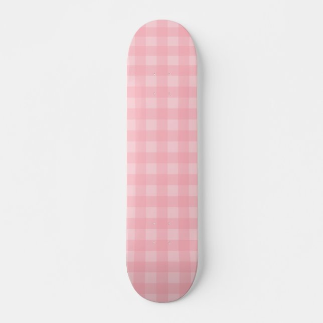 Retro Pink Gingham Chequered Pattern Background Skateboard (Front)