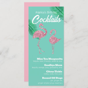 Retro Pink Glitter Flamingos and Palm Leaves Menu