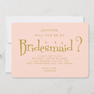 Retro Pink & Gold Handwriting Bridesmaid Proposal Invitation