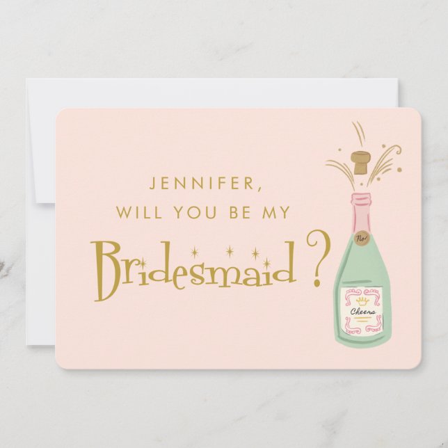 Retro Pink & Gold  Handwriting Bridesmaid Proposal Invitation (Front)