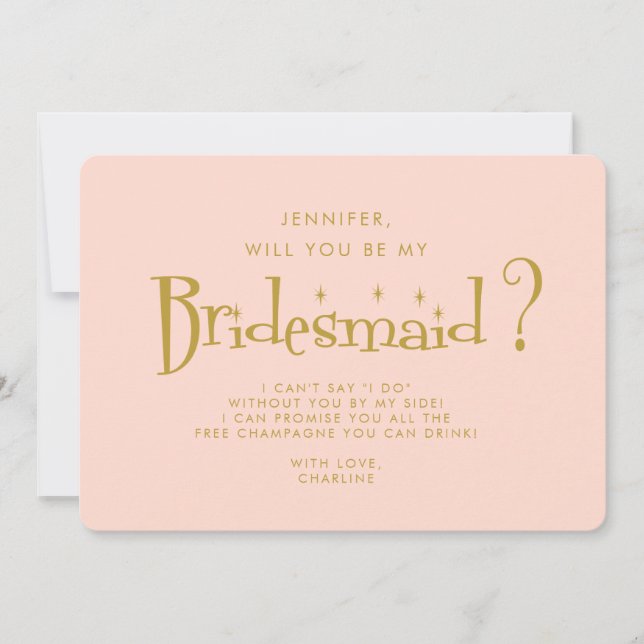 Retro Pink & Gold  Handwriting Bridesmaid Proposal Invitation (Front)