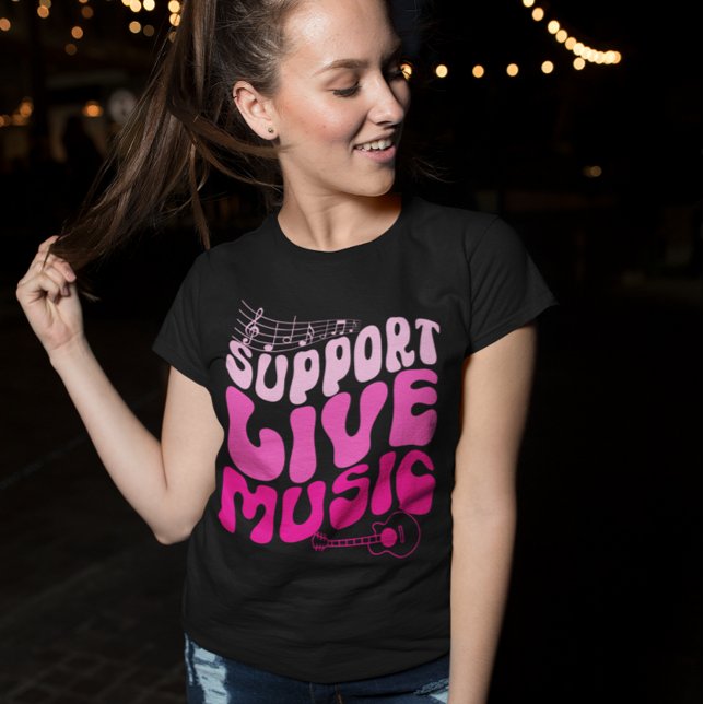 Retro Pink Gradient Support Live Music Groovy T-Shirt (Creator Uploaded)