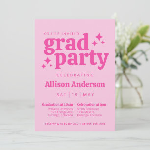 Retro Pink Graduation Party Invitation with Photo