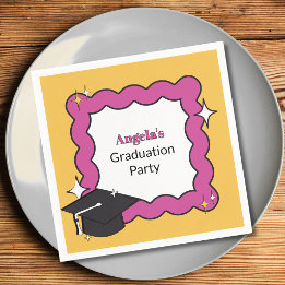 Retro Pink Graduation Party Napkins | Trendy 2026 