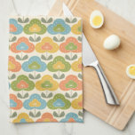 Retro Pink Green Blue Yellow Geometric Flowers Tea Towel<br><div class="desc">This fun geometric flower pattern kitchen towel features pink,  green,  blue,  and yellow flowers and is perfect for a whimsical kitchen decor idea.</div>