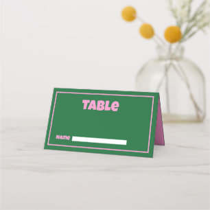 Retro Pink Green  bright  Wedding Place Card