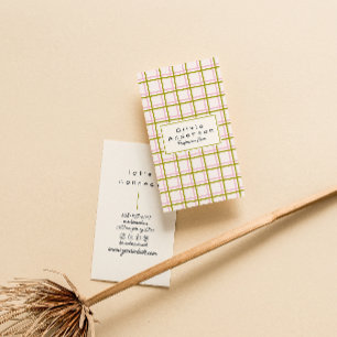 Retro Pink Green Chequered Stripes Trendy Boho  Business Card