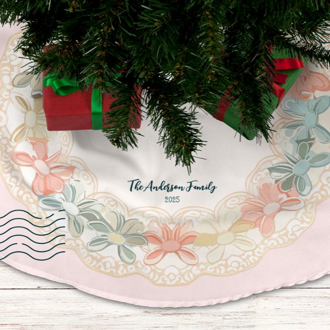 Retro Pink Green Christmas Brushed Polyester Tree Skirt (Creator Uploaded)