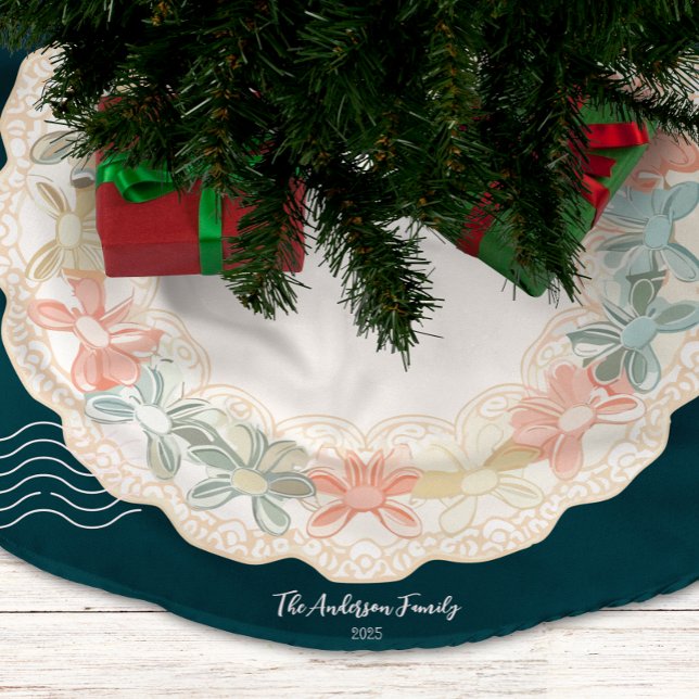 Retro Pink Green Christmas Brushed Polyester Tree Skirt (Creator Uploaded)