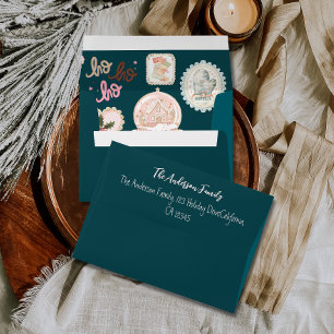 Retro Pink Green Christmas Envelope