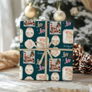 Retro Pink Green Christmas Wrapping Paper