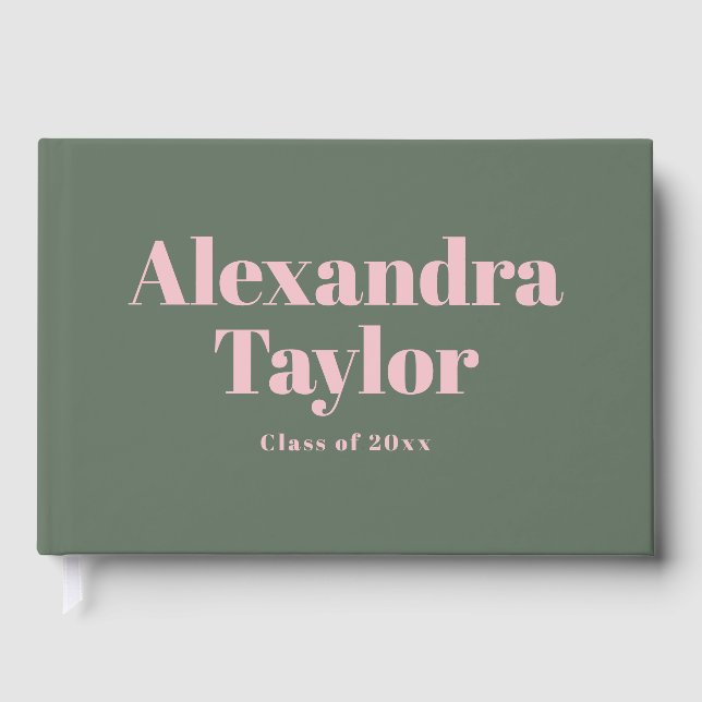 Retro Pink Green Cute Aesthetic Custom Graduation Guest Book (Front)