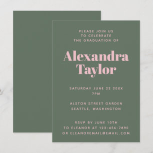 Retro Pink Green Cute Aesthetic Graduation Party Invitation