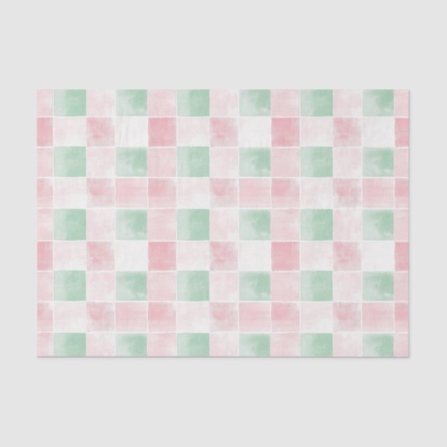 Retro Pink Green Cute Christmas Tissue Paper (Front)