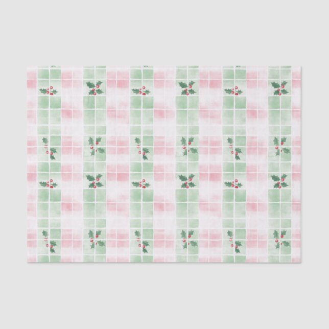Retro Pink Green Cute Christmas Tissue Paper (Front)