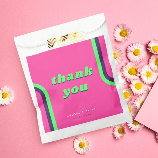 Retro Pink & Green Engagement Thank You Wedding Favour Bags (Creator Uploaded)