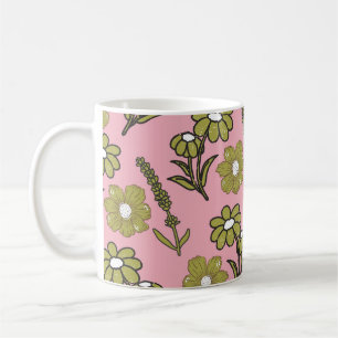 Retro Pink Green Floral Playful Y2K Spring Summer Coffee Mug