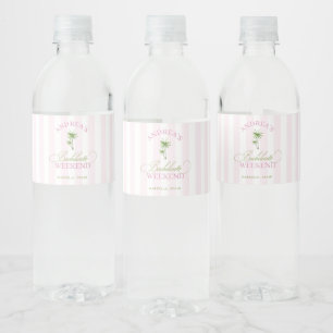Retro Pink & Green Palm Tree Beach Bachelorette Water Bottle Label