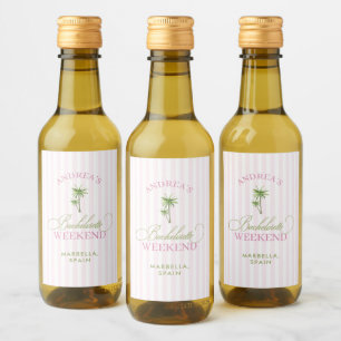 Retro Pink & Green Palm Tree Beach Bachelorette Wine Label