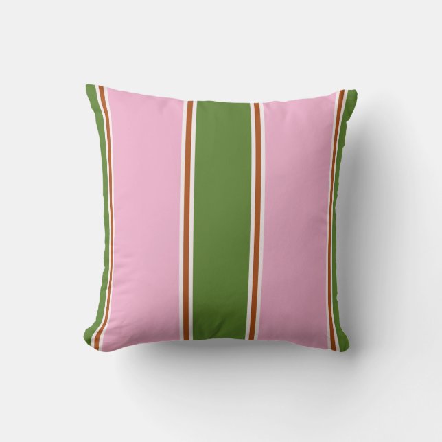 Retro Pink Green Stripe Pattern Cushion (Front)