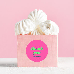 Retro Pink & Green Wedding Bridal Shower Thank You Classic Round Sticker